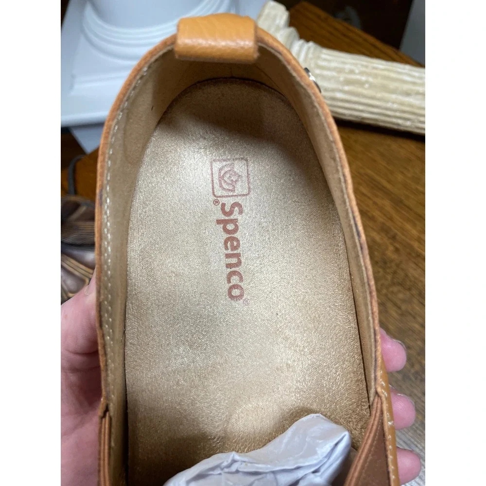Spenco Mens Siesta Leather Slip On Loafers Tan Brown Orthotic Shoes Size 10 D **